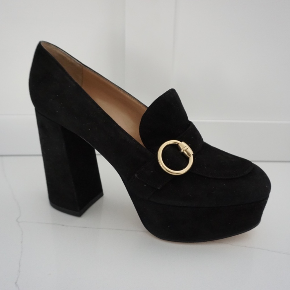 Gianvito Rossi Black Suede Block Heel Platform Loafers